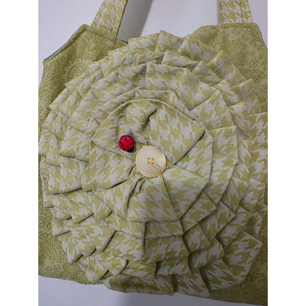 Vintage Shoulder Bag Ruffled Flower Embellishment Ladybug Boho Festival Whimsy